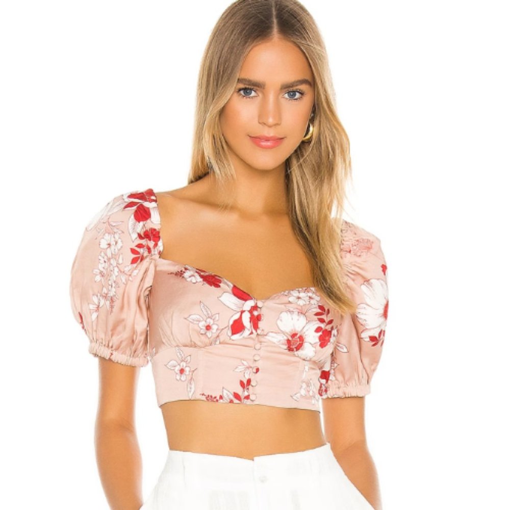 Camila Coelho Mercedes Crop Top in Blush Floral NWT Size Small
